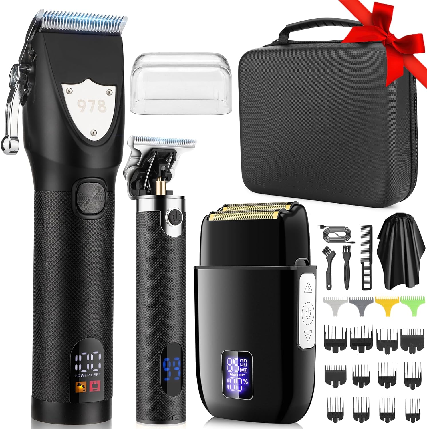 Lanumi Professional Hair Clippers Electric Razor Shavers Men 3 Piece Set Rechargeable Clippers and Trimmers Beard Trimmer Barber Kit with Travel Case Clippers for Hair Cutting Gifts for him