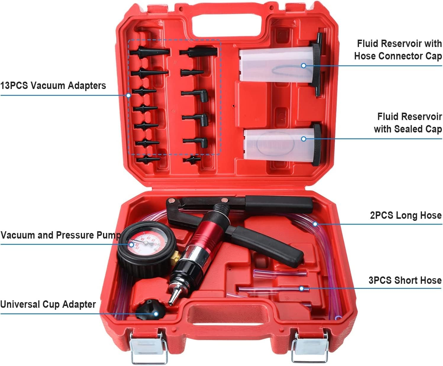 8MILELAKE 21pcs Handheld Vacuum Pump Set Tester Compatible for Automotive with Adapters Brake Bleeder Test Kit