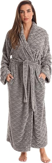 Just Love Velour Kimono Robe Hooded Bath Robes for Women Maxi Length