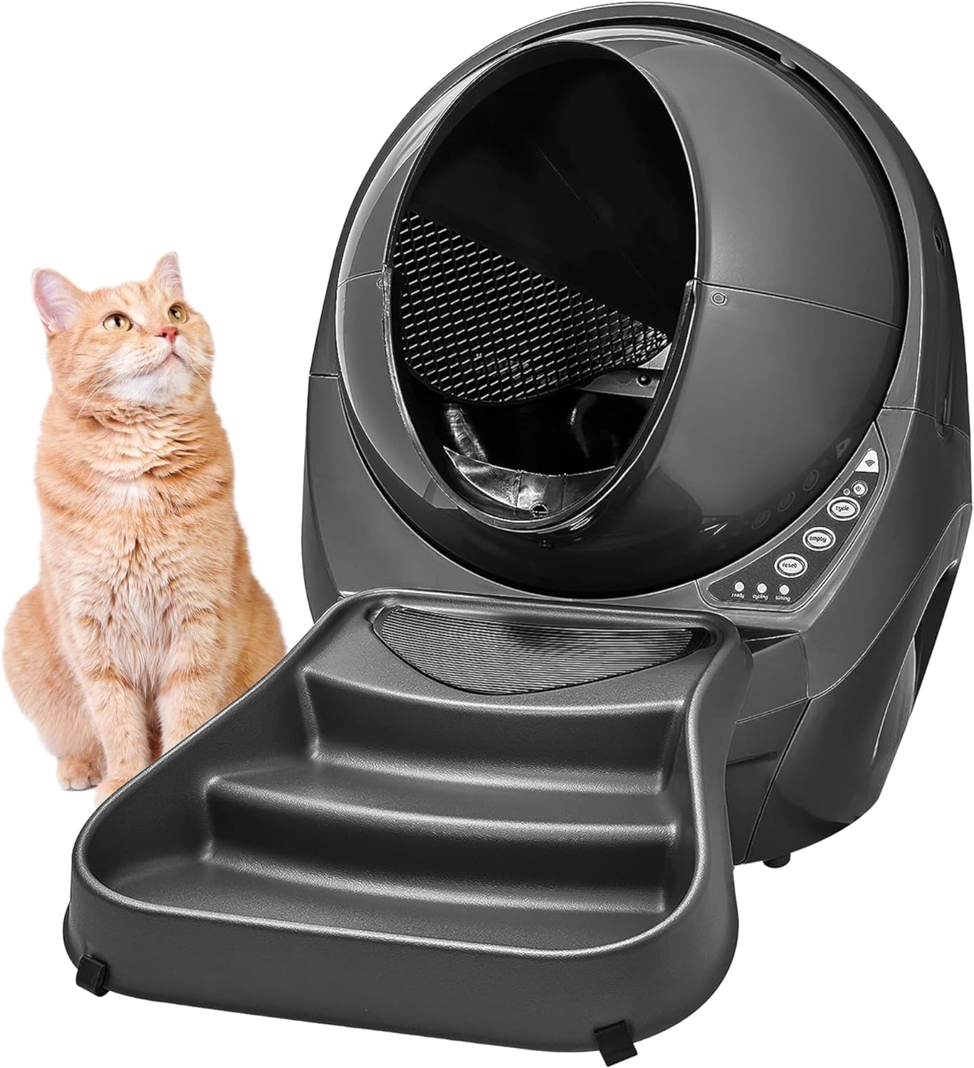 Litter-Robot 3 Connect & Ramp by Whisker, Grey - Automatic, Self-Cleaning Cat Litter Box, App Controlled, Helps Reduce Litter Box Odors, Works with Any Clumping Litter, WhiskerCare 1-Year Warranty