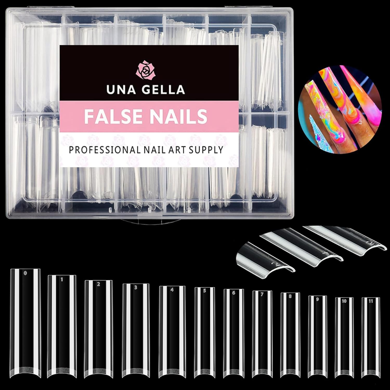 UNA GELLA Tapered Square Nail Tips XXL 216 PCS No C Curve Nail Tips Extra Long Straight Nails Half Fake No Trace for Acrylic Tips for Home DIY with Box