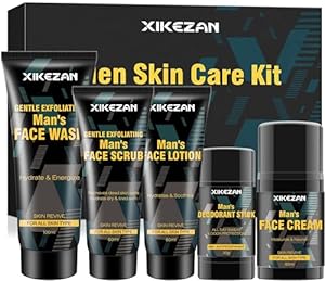 Mens Gifts for Men,Mens Skin Care Kit,Nourishe & Hydrate Skin w/Face Wash,Scrub,Lotion,Cream,Deodorant,Mens Stocking Stuffers for Men,Unique Christmas Gifts for Men Him Dad Husband Boyfriend Teen Boy