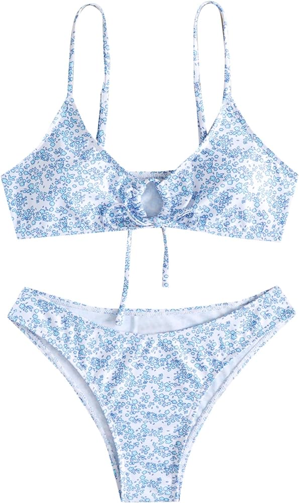 SOLY HUX Women's Floral Print Tie Front Bikini Bathing Suit 2 Piece Swimsuits