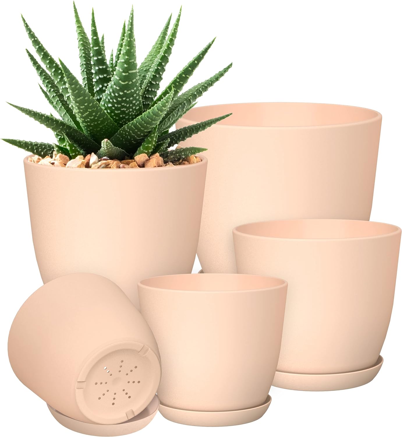 Utopia Home - Plant Pots with Drainage - 7/6.6/6/5.3/4.8 Inches Home Decor Flower Pots for Indoor Planter - Pack of 5 Plastic Planters, Cactus, Succulents Pot - Pink