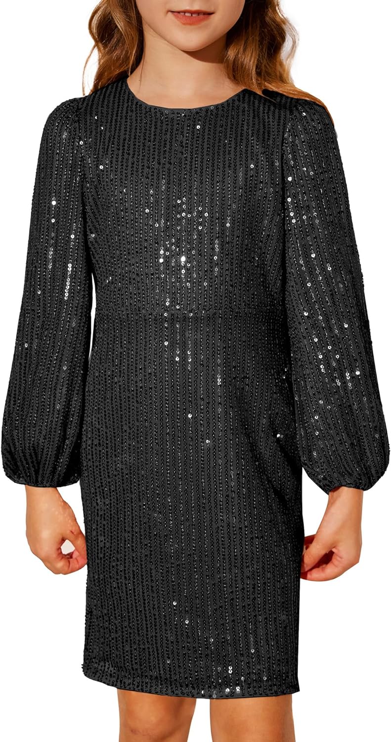 GRACE KARIN Girls Sparkly Sequin Dress Long Sleeve Bodycon Fancy Party Dress 5-12Y