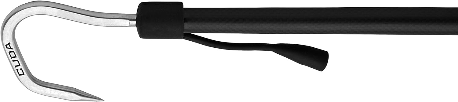 CudaCuda Carbon Fiber Gaff - 4ft Shaft with 2 Hook (Forged Stainless Steel Head, Rope Grips, Floats)