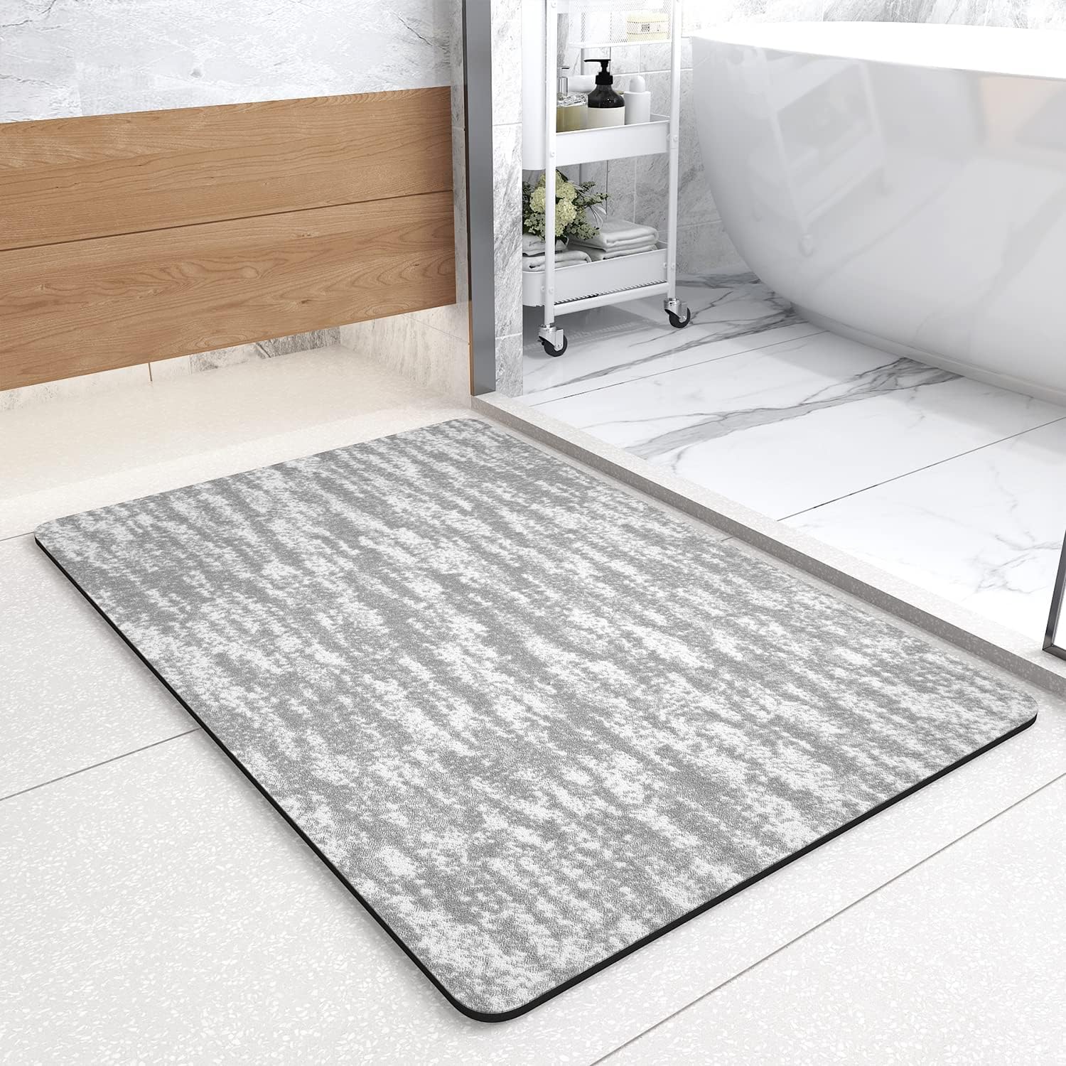 MontVoo Bath Mat Rug Non-Slip Quick Absorbent Thin Bathroom Rugs Fit Under Door Machine Washable Bathroom Floor Mat Comfortable Shower Rug for Bathroom Floor 17x28 Grey