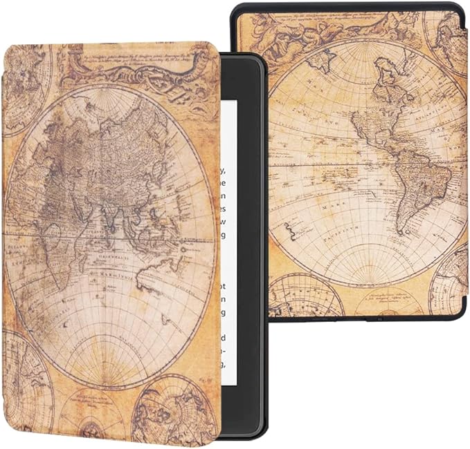 QIYI Case for 6.8 Kindle Paperwhite (11th Generation-2021) & Kindle Paperwhite Signature Edition, Atlas Vintage Nostalgic PU Leather eBook Reader Smart Cover with Auto Wake/Sleep - Old World Map