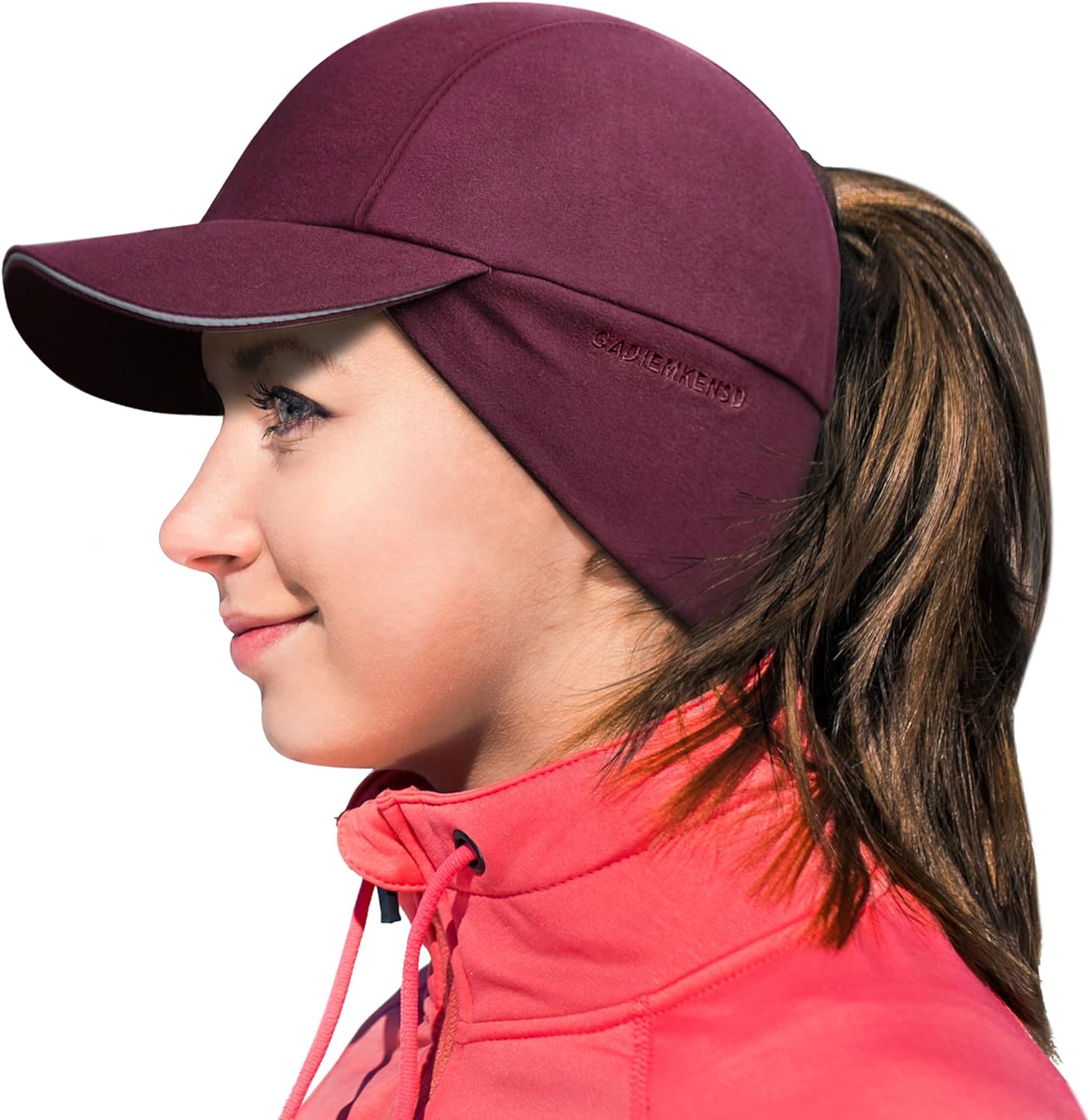 GADIEMKENSD Women' Winter Reflective Fleece Ponytail Hat with Drop Down Ear Warmer