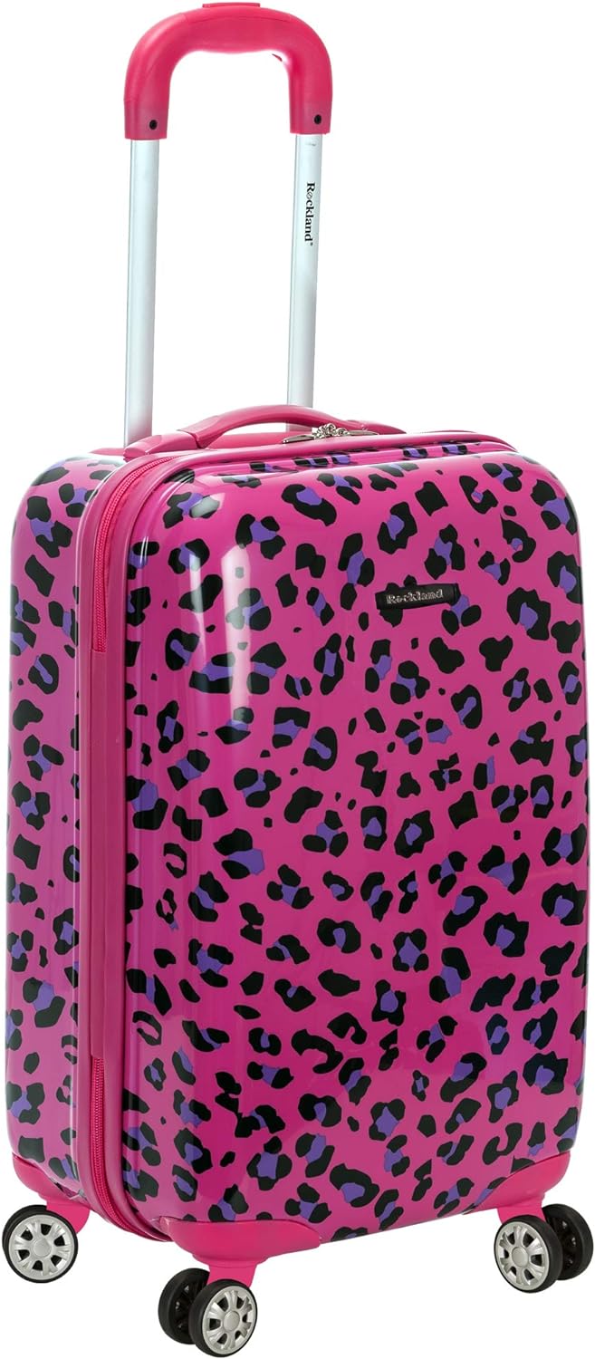 Rockland Safari Hardside Spinner Wheel Luggage, Magenta Leopard, Carry-On 20-Inch