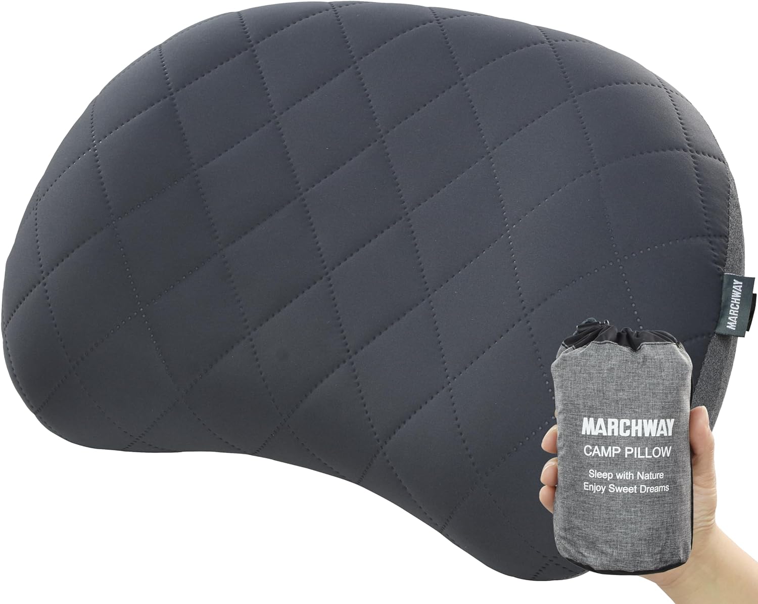 MARCHWAY Ultralight Inflatable Camping Pillow with Soft Washable Cover, Compact Compressible Portable Travel Air Pillow for Outdoor Camp, Sport, Hiking, Backpacking Sleep (Grey)