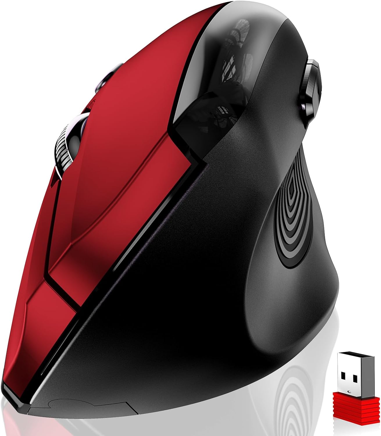 memzuoix Wireless Ergonomic Mouse 2.4G,800/1200/1600 DPI Large Wireless Mouse with USB Receiver,Optical Cordless Mice for Computer,Laptop,MacBook,Desktop,PC,6 Buttons,Red