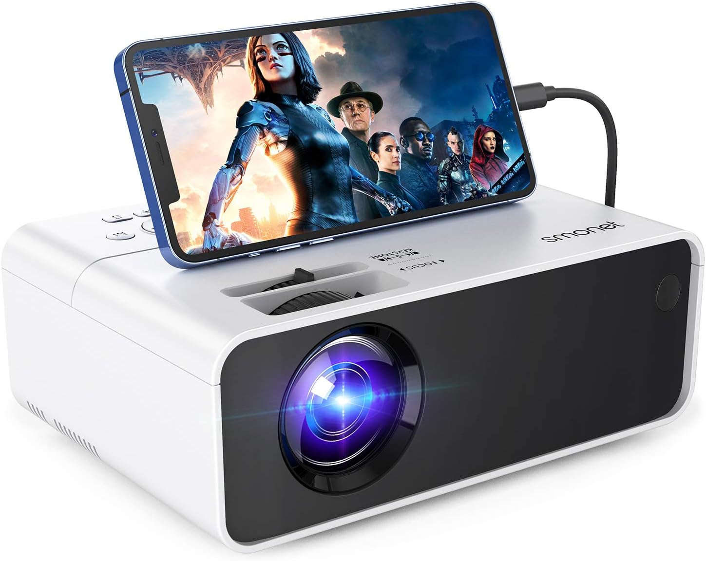 Movie Projector, SMONET 1080P HD Projector 7500L Home Projector Video TV Projector Mini Portable LED Projector Outdoor Indoor Wall Compatibale with TV Stick Laptops PC PS5 HDMI USB