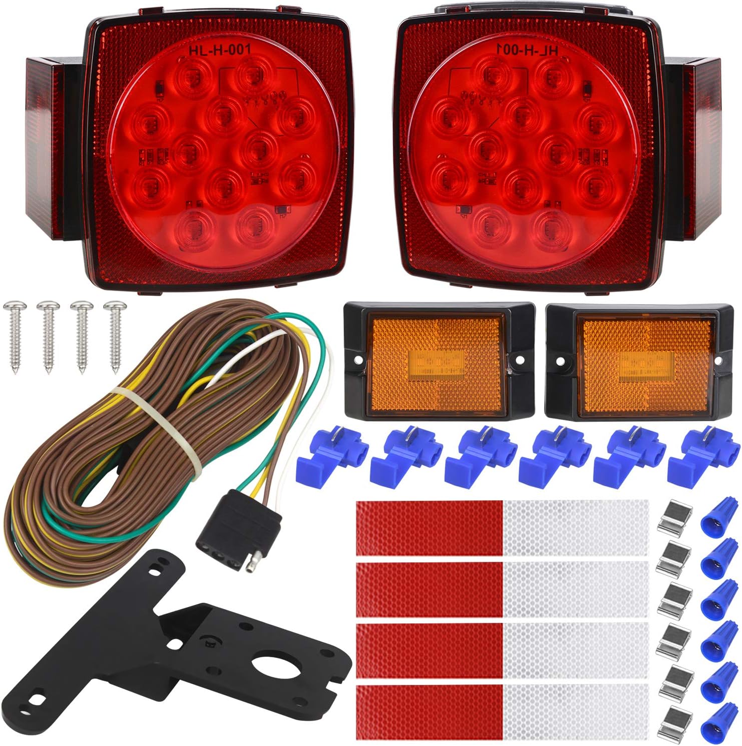 LINKITOM Submersible LED Trailer Light Kit, Super Bright Brake Stop Turn Tail License Lights for Camper Truck RV Boat Snowmobile Under 80 Inch