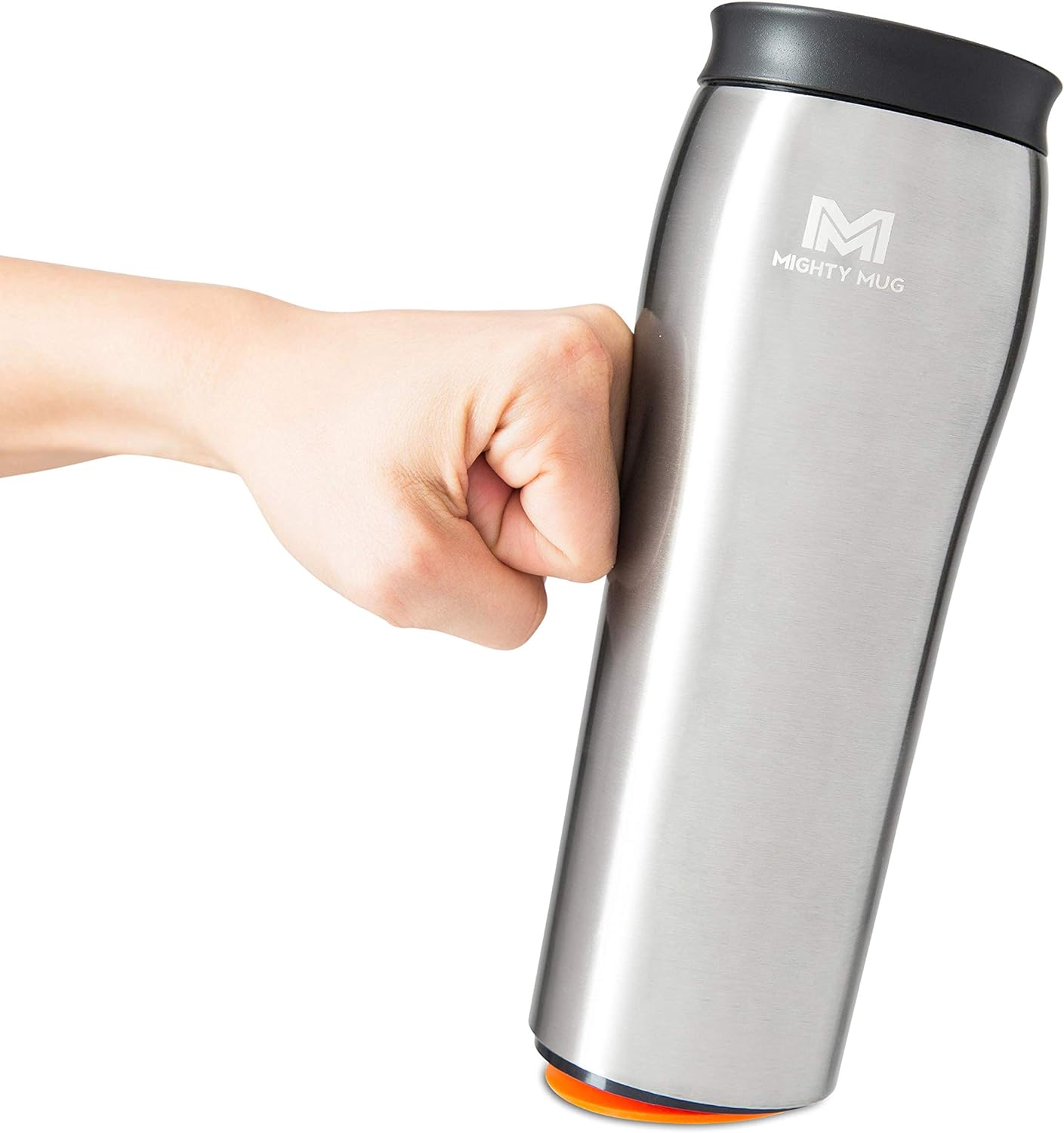 Mighty Mug | The Untippable Mug | Grips When Hit, Lifts for Sips | Insulated Stainless Steel Tumbler | Cupholder Friendly | Gifts for Women Men All | Leakproof | 6 Hours Hot / 24 Cold | 16oz | Silver