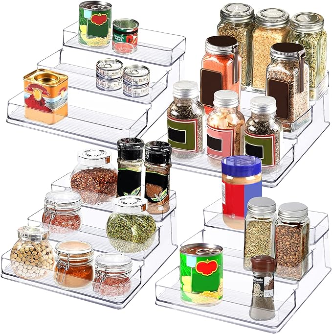 Utopia Home (Set of 4) 3-Tier Spice Rack Organizer-Spice Rack Kitchen Organizer-Plastic Stadium Spice Racks Organizer-Tiered Organizer for Pantry,Shelves,Countertops,Bathroom,Vanity,Cosmetic & Office