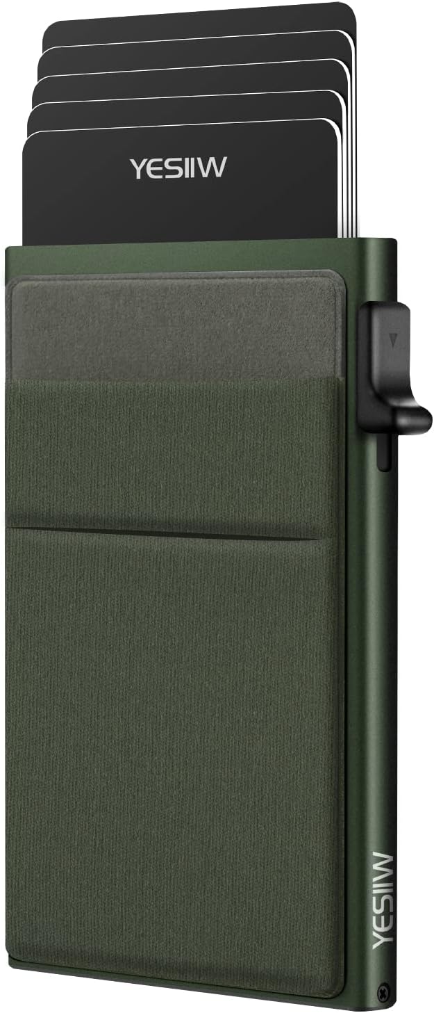 YESIIW Mens Wallet, Green, Aluminum, Ultra Slim, Compact, RFID Protected, Lightweight