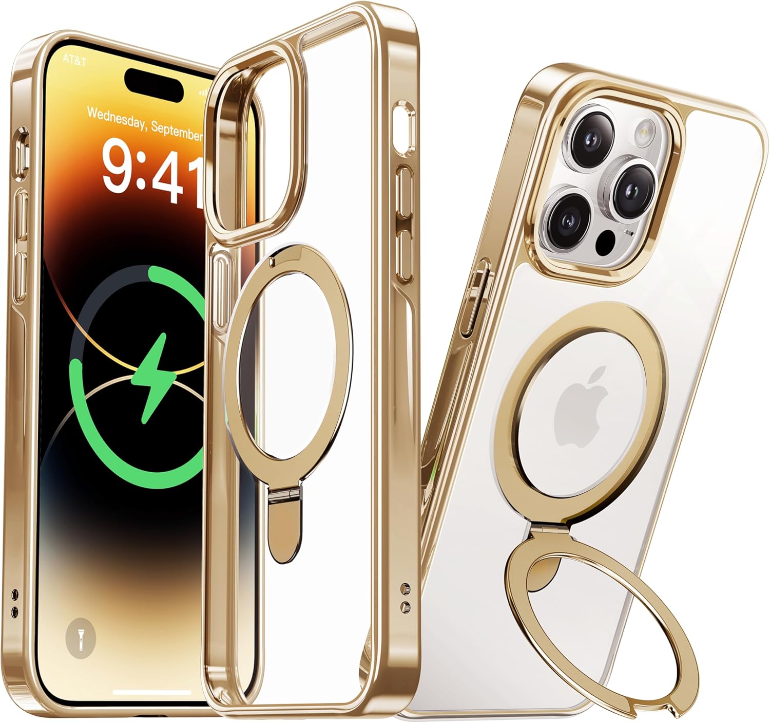 CASEKOO Genuine Official Magnetic Ring Stand for iPhone 14 Pro Max Case [Compatible with MagSafe] [16FT Military Drop Protection] Shockproof Polished Frame Phone Cover 6.7'', Luxury Gold