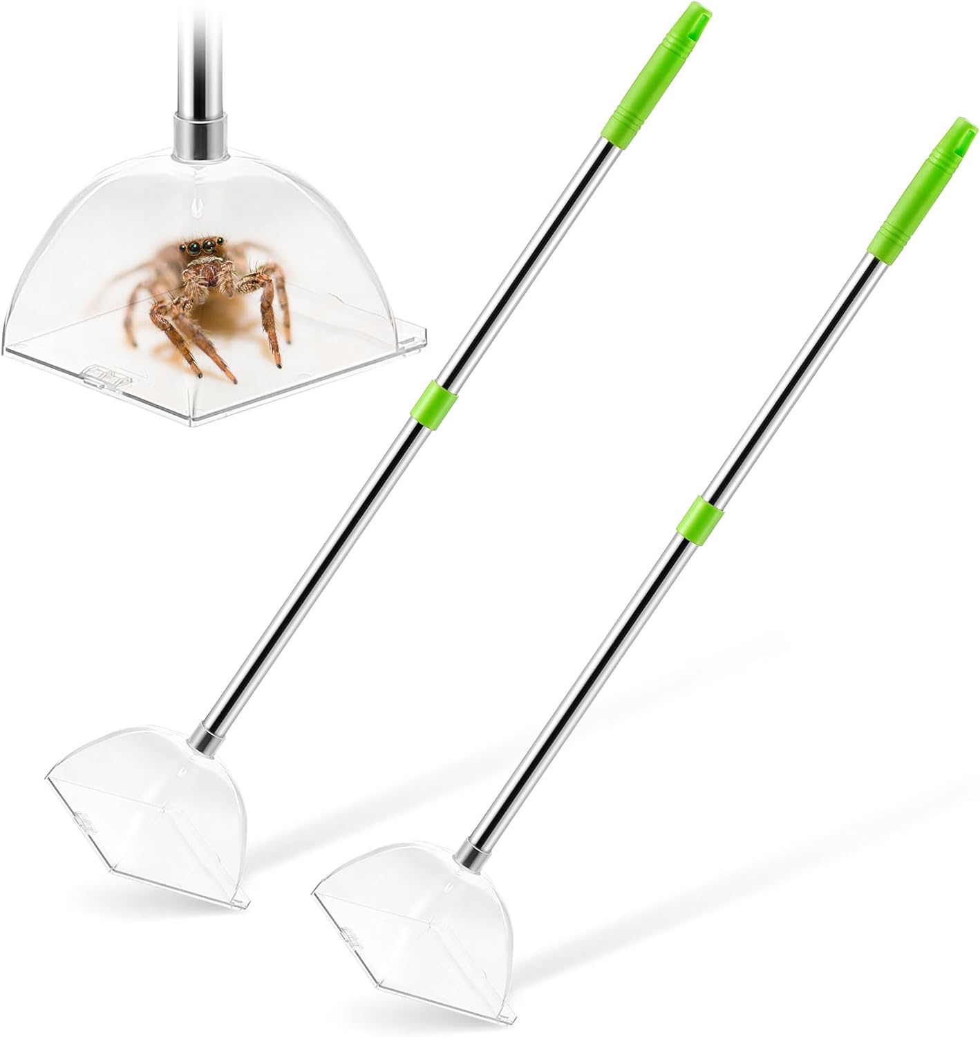 Saillong 2 Pack Large Spider Catcher with Long 31'' Handle, Contactless Spider Grabber Removes Release Spiders and Flies, Spider Catchers for Home Kid Nature Explore