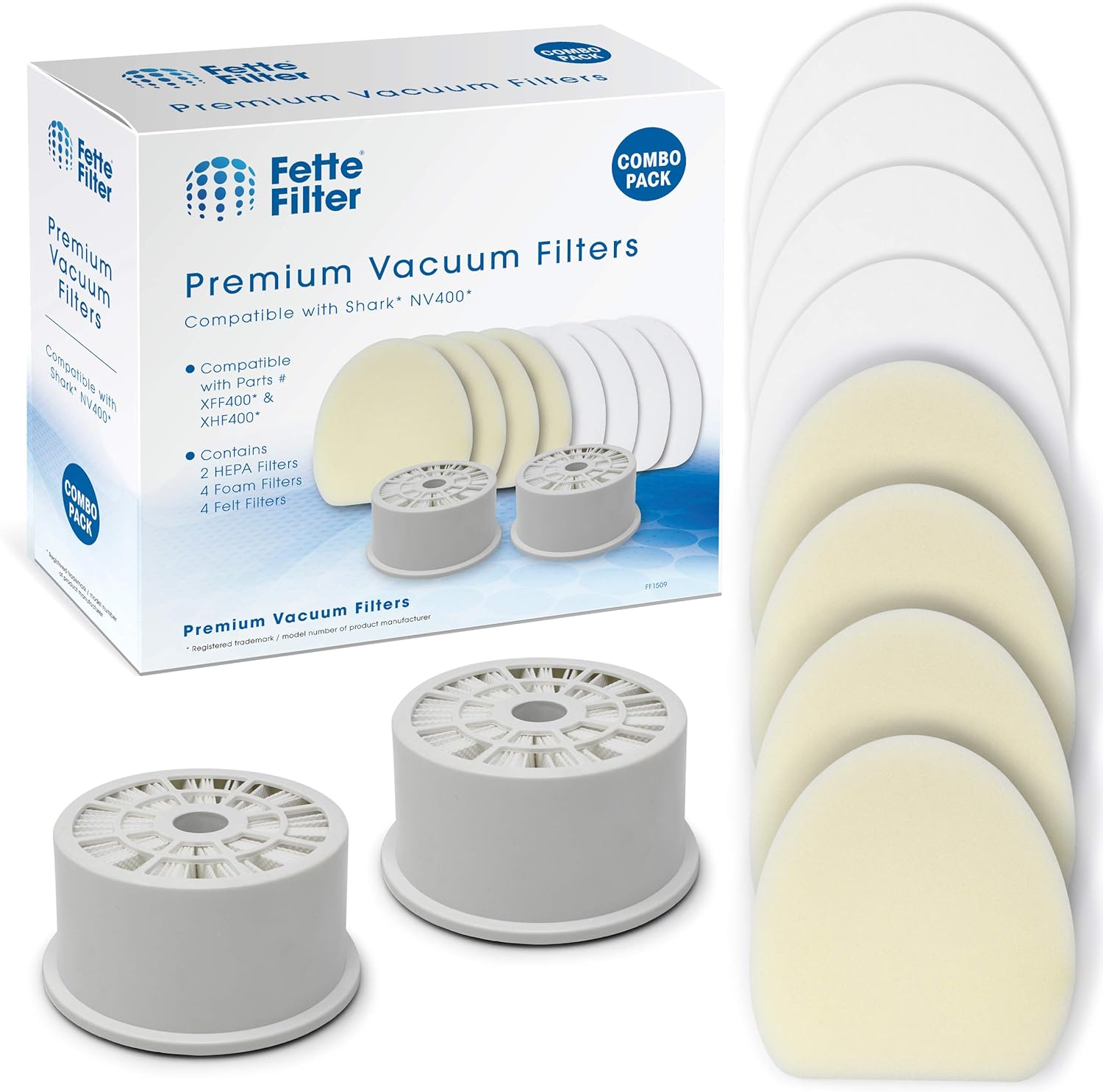 Fette Filter - Vacuum Filter Set Contains 2 HEPA + 4 Foam Filter Sets Compatible with Shark NV400 NV401 NV402. Compare to Part # XFF400 & XHF400. Combo Pack