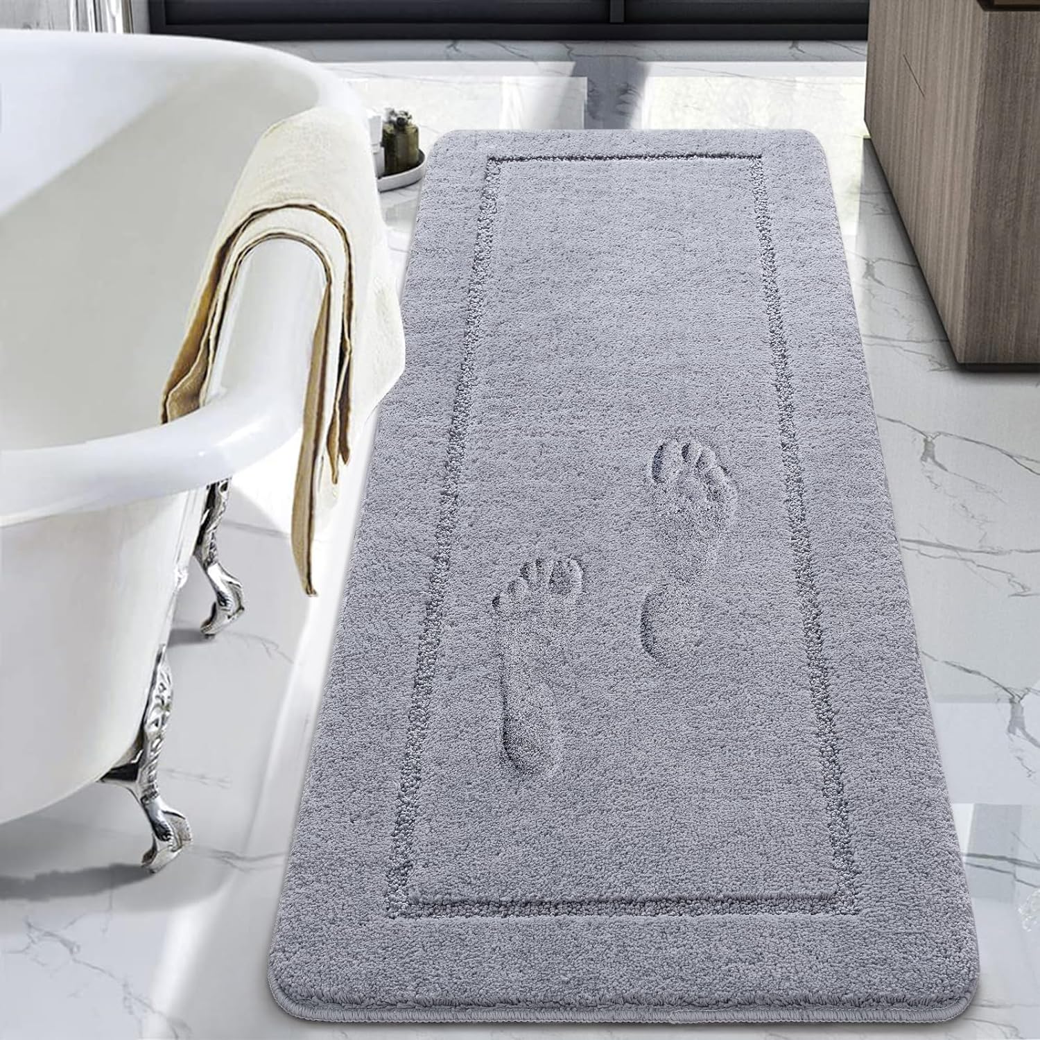 LOCHAS Luminous Non Slip Bathroom Rugs Runner 24 x 60 Inch, Extra Soft and Comfy Bath Mats Rug, Absorbent Thick Microfiber Mat Carpets for Shower, Light Gray