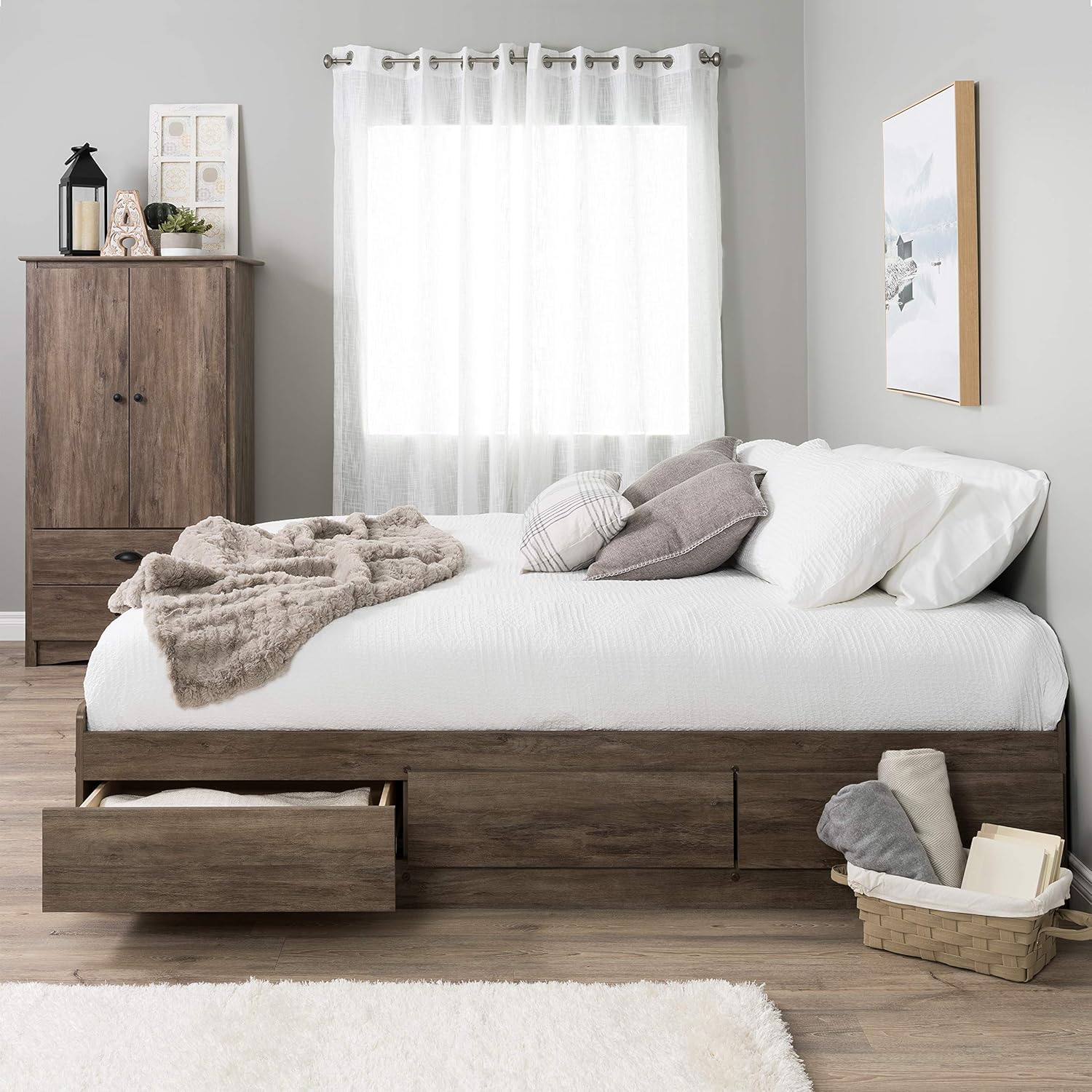 Prepac Mate' King 6-Drawer Minimalist Platform Storage Bed, Contemporary King Bed with Drawers 81.5 D x 78.5 W x 18.75 H, Drifted Gray, DBK-8400-K