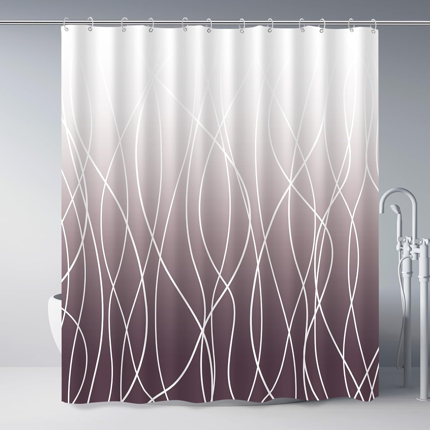 Punkray Burgundy Striped Fabric Shower Curtain for Bathroom with 12 Hooks, Shower Curtains for Bathroom, Waterproof Bath Accessories Hotel Style - Machine Washable 72 X 72