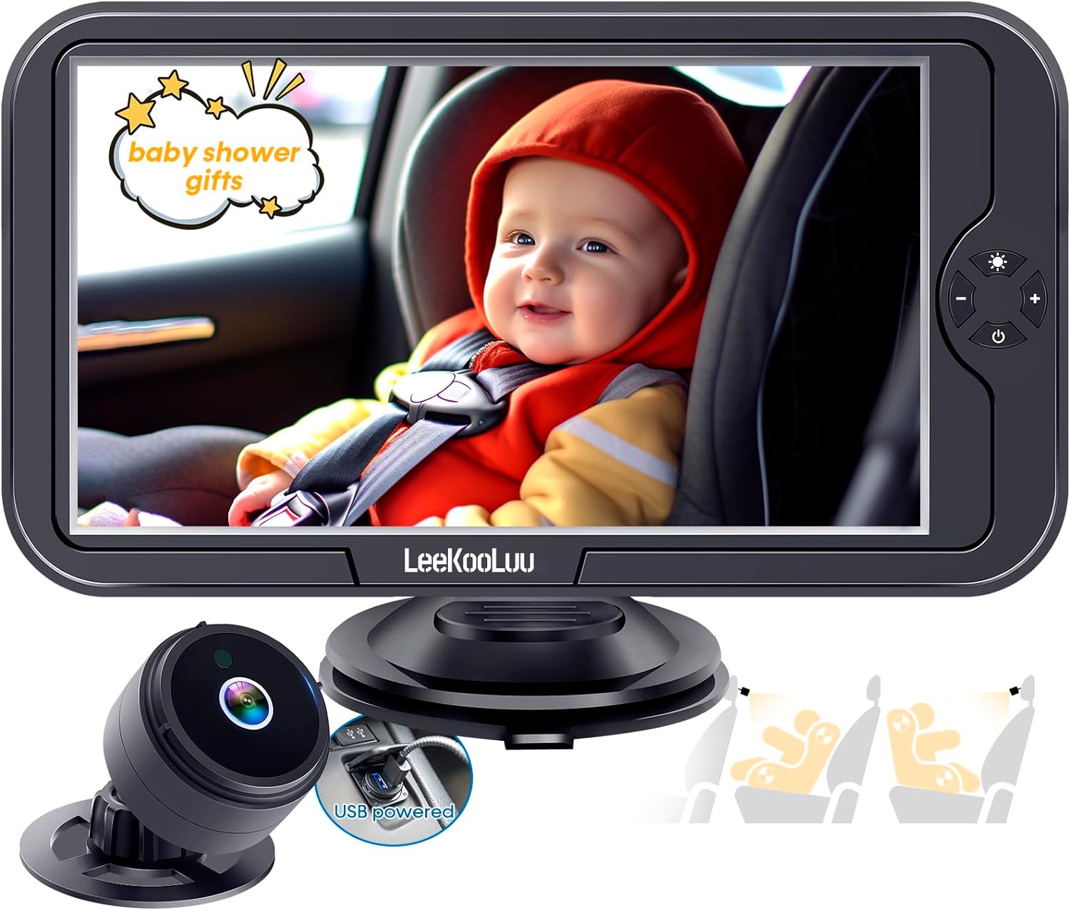 LeeKooLuu Baby Car Camera USB - Ease Installation Gift for Infant Protect Baby' Eyes Color Image Clear Night Vision HD 1080P 360 Rotation No-Sloshing Hide Lights 150 Wide View Angle for 3 Kids -K01