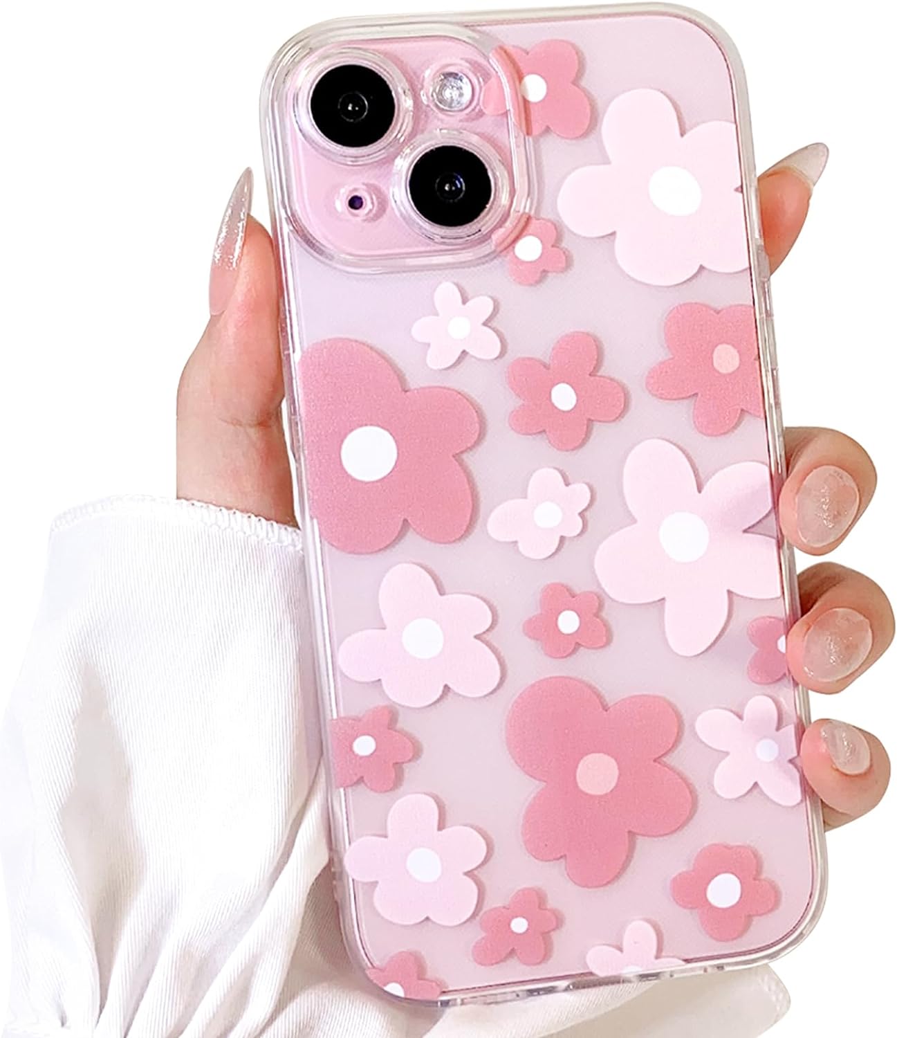 Compatible for iPhone 15 Case Cute Clear Flower Floral Color Design for Girls Women Soft TPU Shockproof Protective Girly for iPhone 15-Pink Flower