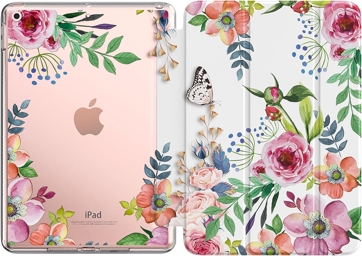 MoKo for iPad 10.2 Case iPad 9th Generation 2021/ iPad 8th Generation 2020/ iPad 7th Generation 2019, Slim Light Smart Shell Stand Cover Translucent TPU Frosted Back Protector, Fragrant Flowers