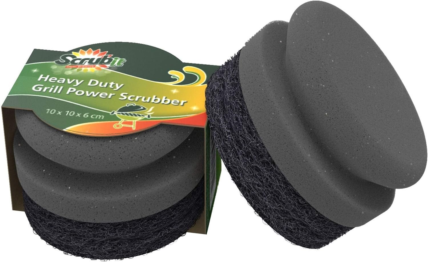 SCRUBIT Grill Cleaning Brush - Bristle Free BBQ Cleaner with Heavy Duty scrubber Pad, Safe Cast Iron and Griddle Scraper Pads, Ideal Accessories for Charcoal and Gas Grills - 2 Pack