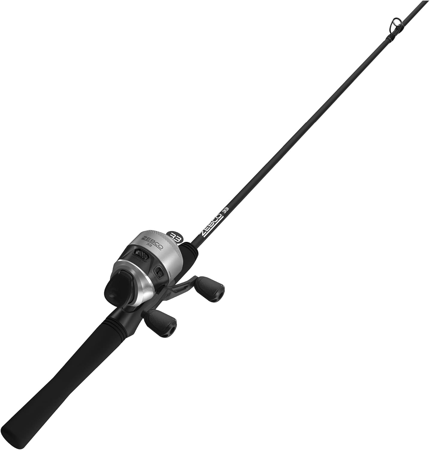 Zebco 33 Spincast Reel and Fishing Rod Combo, 6-Foot 2-Piece Fiberglass Rod with EVA Handle, Quickset Anti-Reverse Fishing Reel with Bite Alert, Silver/Black, 30