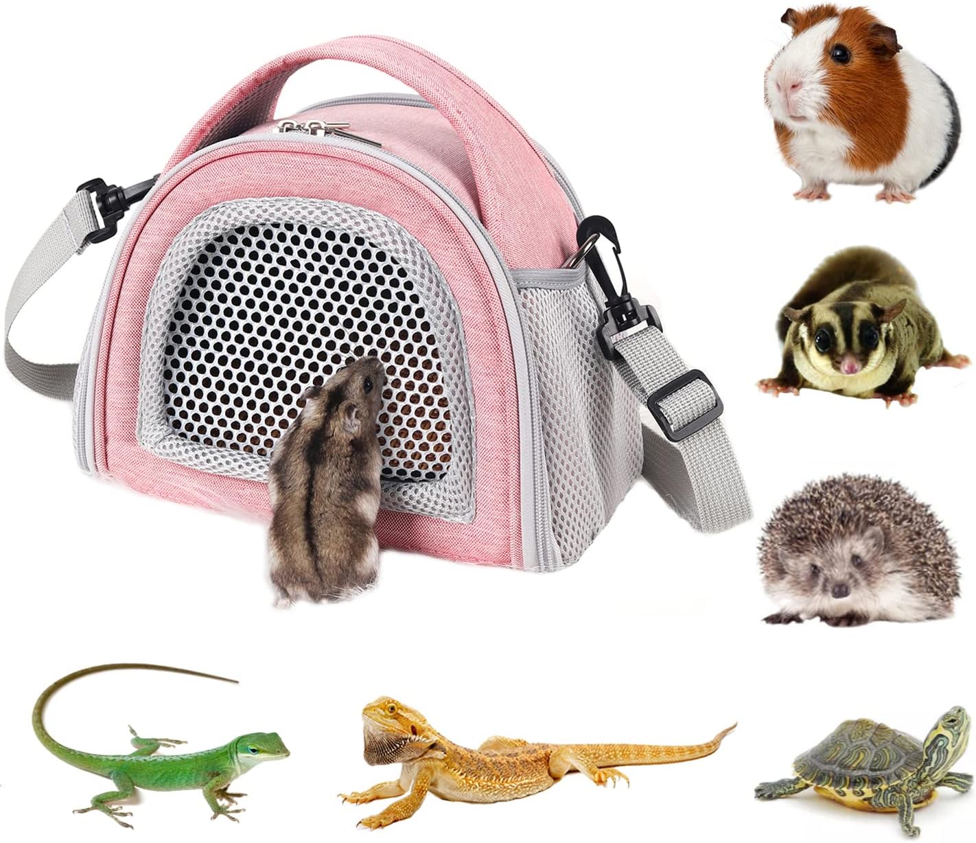 YUDODO Hamster Carrier Guinea Pig Carrier Bag Small Animal Sugar Glider Pouch Gerbil Hedgehog Portable Travel Carrier Outdoor Hangbag Flying Squirrel Rat Carrier Pink