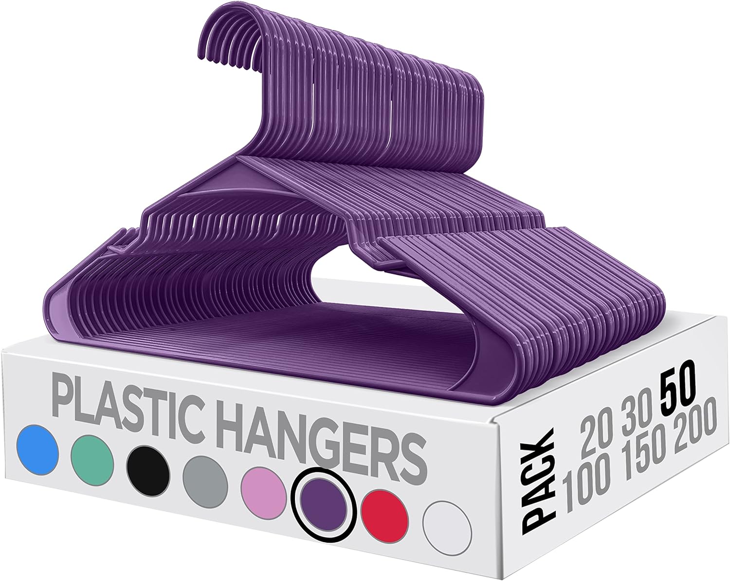 Utopia Home Clothes Hangers 50 Pack - Plastic Hangers Space Saving - Durable Coat Hanger with Shoulder Grooves (Purple)