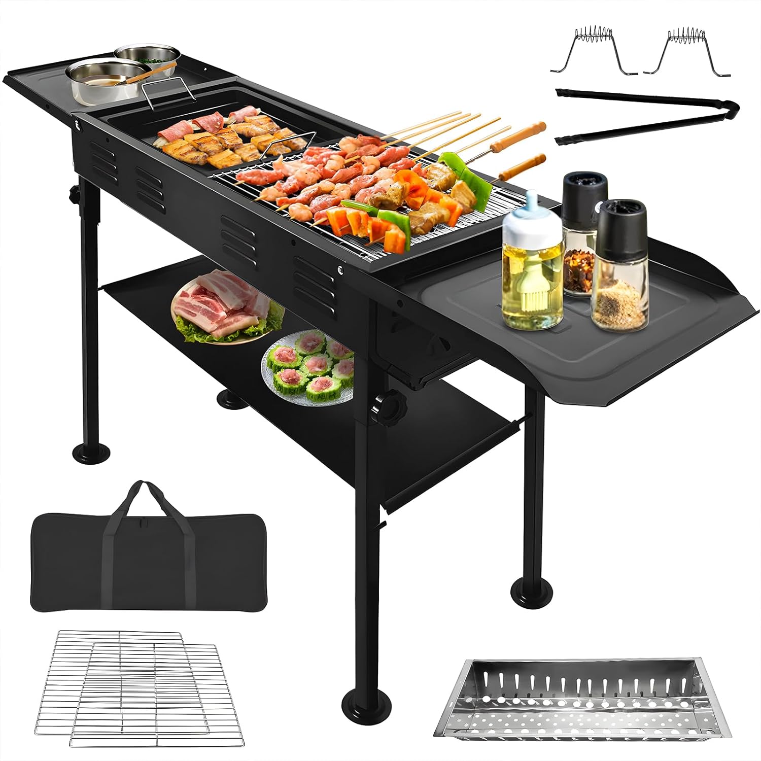 VACHAN Portable Charcoal Grills for Outdoor BBQ, Foldable Kabob Barbecue Grill for Camping Hibachi BBQ Griddle Lamb Skewer in Garden Backyard Party Picnic Travel Outdoor Cooking