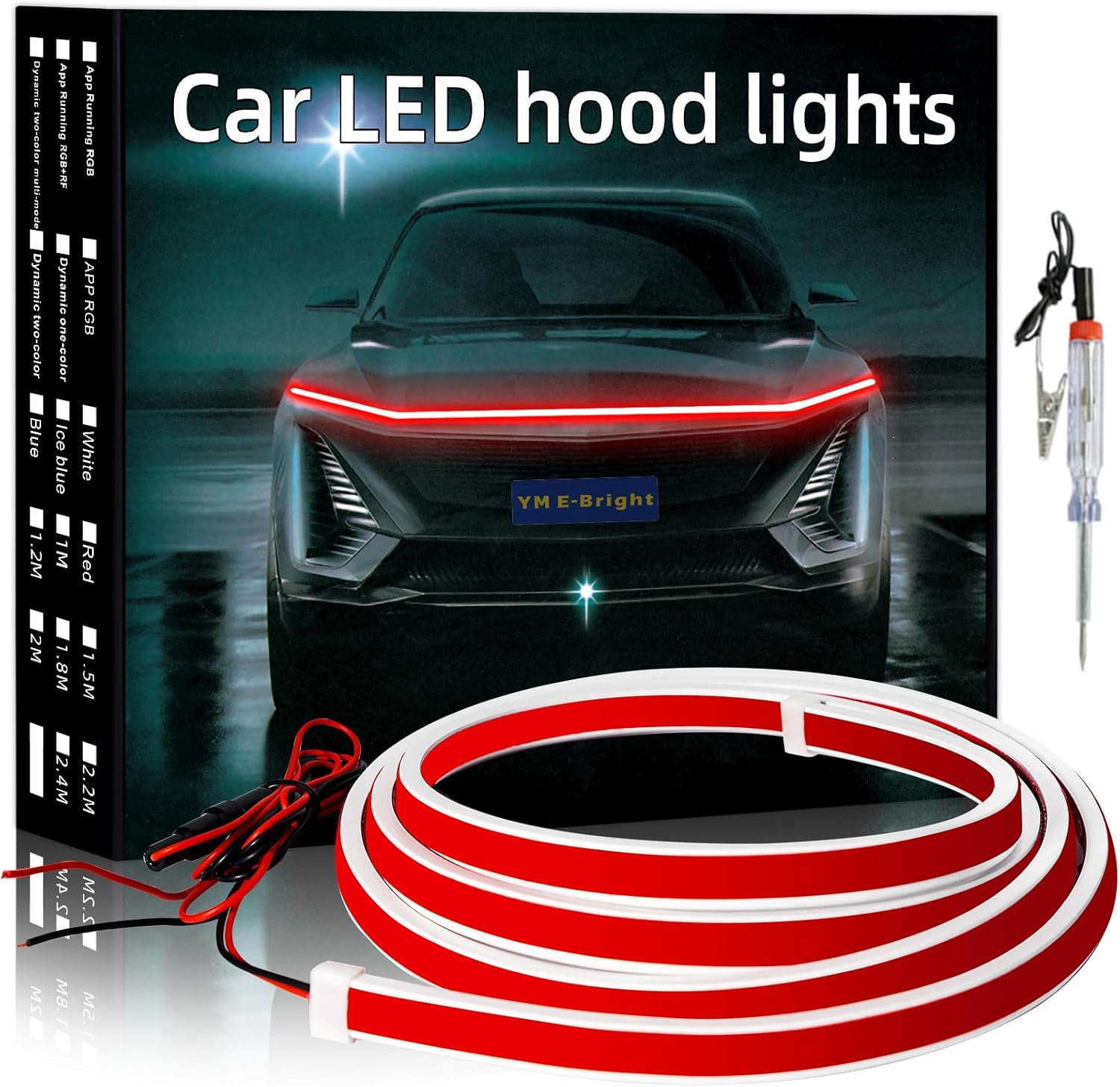 YM E-Bright Led Hood Light Strip Exterior Car Led Strip Light Waterproof Flexible DRL Dynamic Scan Start Up Hoodbeam Kit Daytime Running Lights for Car,Truck,SUV,12V 59inch,Red,1 Set