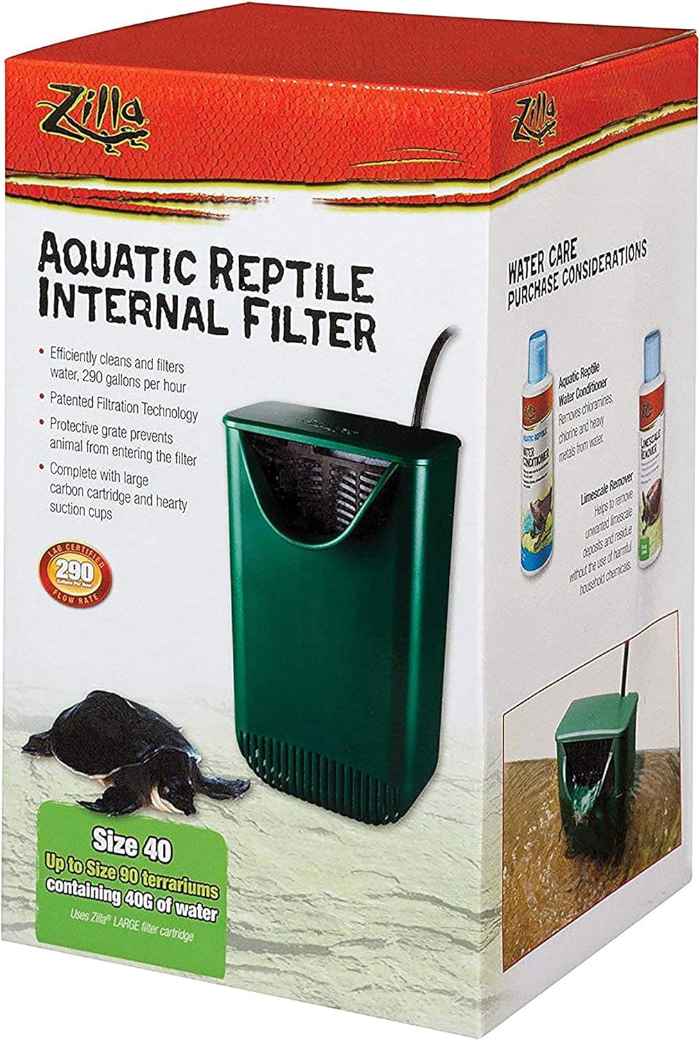 Zilla Aquactic Pet Reptile Internal Water Filter, For Up To 40 Gallons of Water