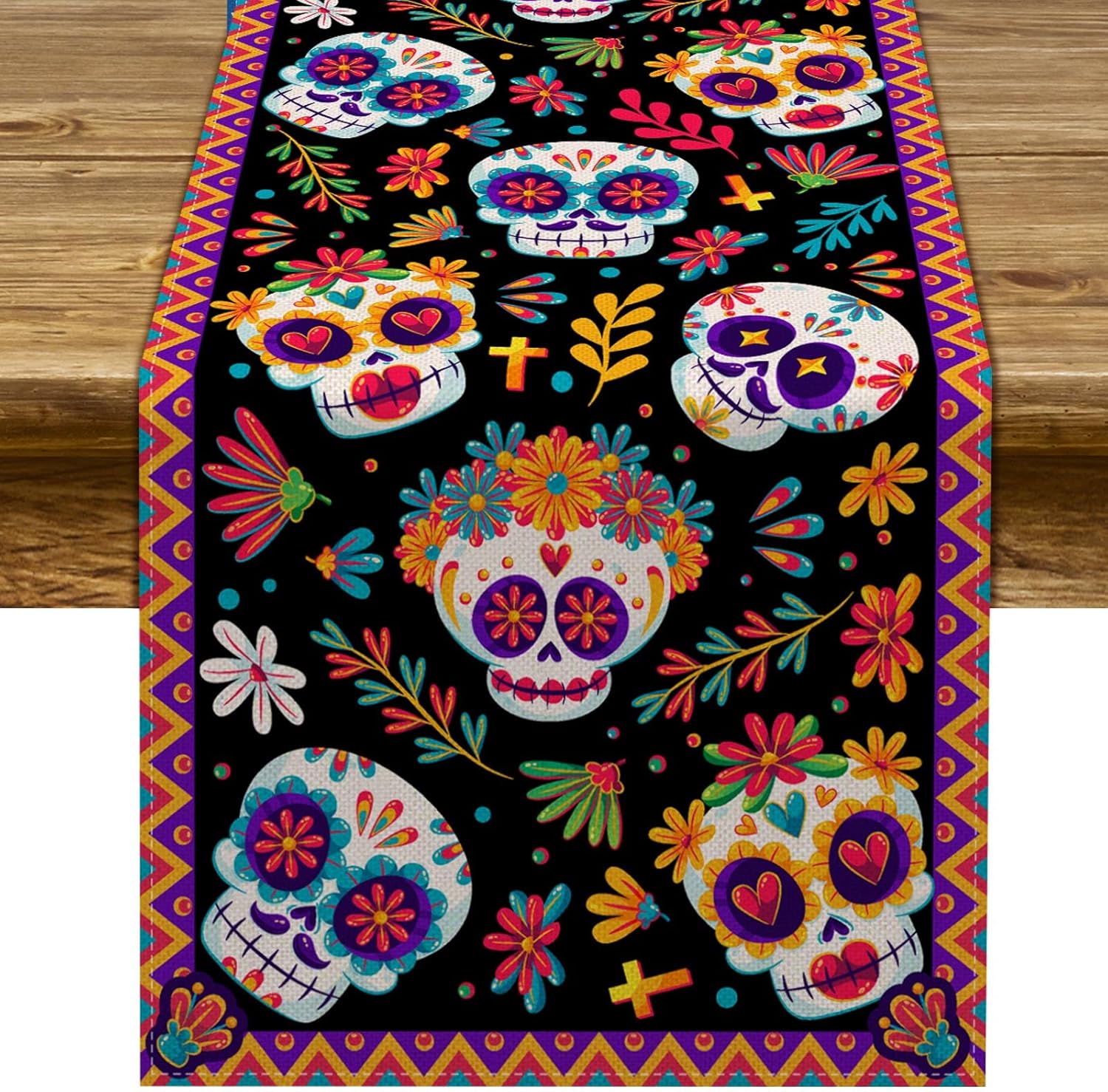 Pudodo Day of The Dead Table Runner Sugar Skull Dia De Los Muertos Mexican Festival Holiday Kitchen Dining Room Home Decoration (13 x 72)