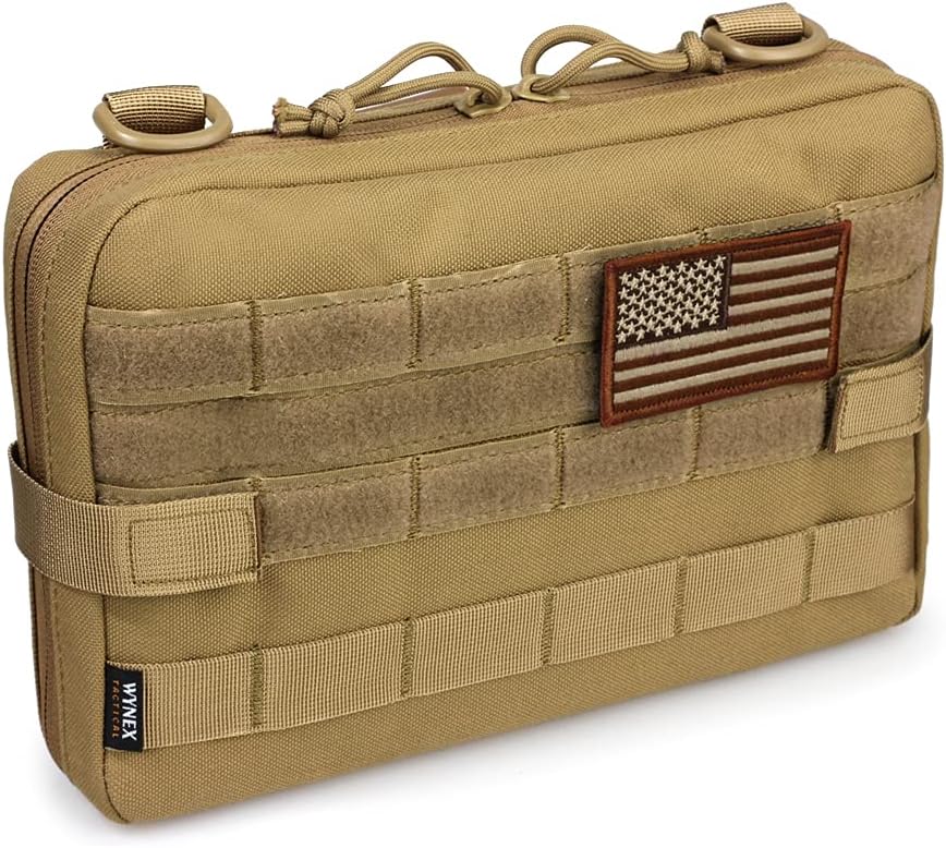 WYNEX Tactical Molle Admin Pouch, Upgrade Material Semi-Hidden Zipper & 1000D Tough Nylon EDC Utility Pouches Tools Bag EMT Utility Map Pocket, IFAK Pack Include U.S.A Flag Patch