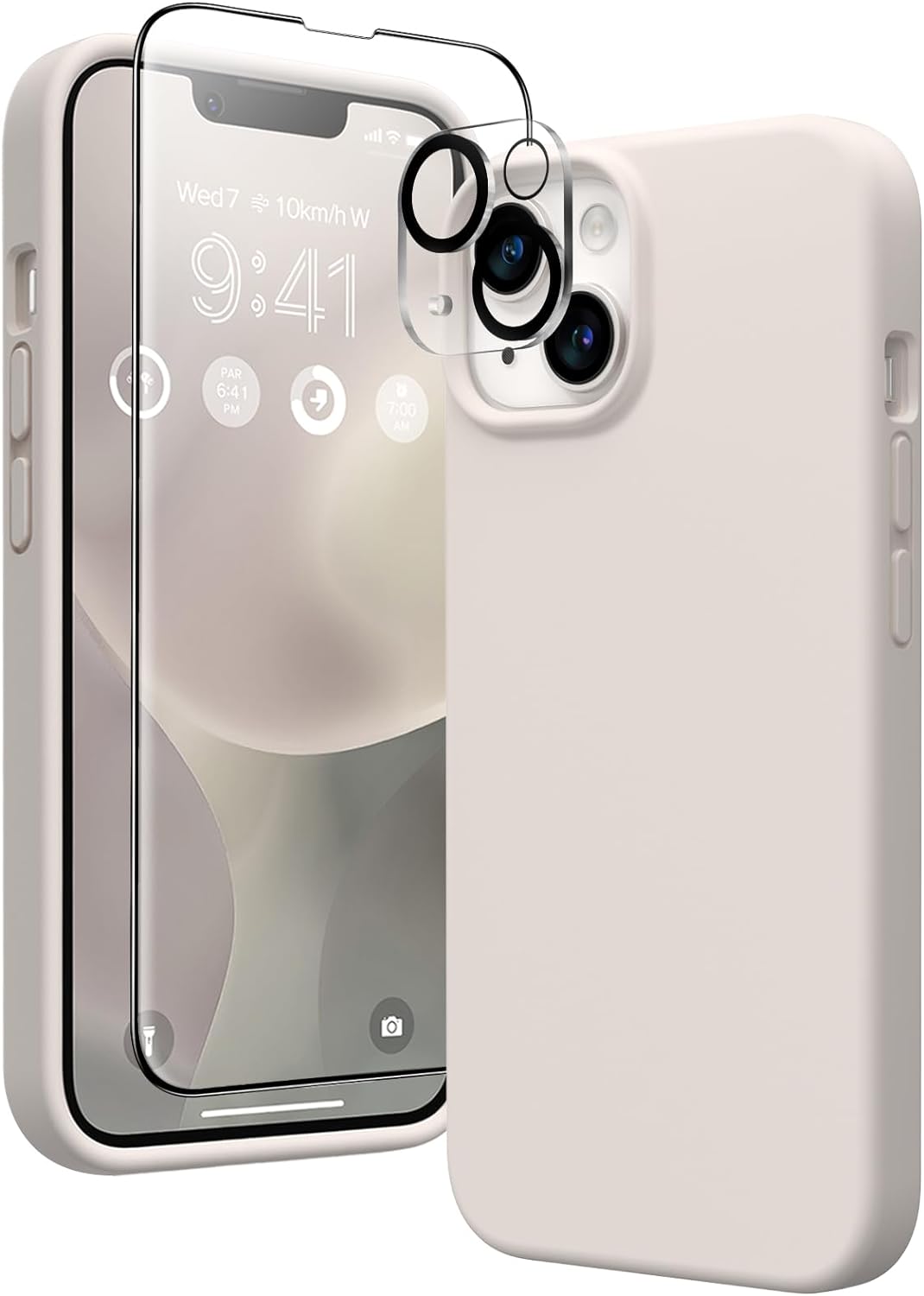 for iPhone 14 Case Silicone, with 2X Screen Protector + 2X Camera Lens Protector, [Soft Anti-Scratch Microfiber Lining], Liquid Silicone Shockproof Protective Phone Cover 6.1, Stone