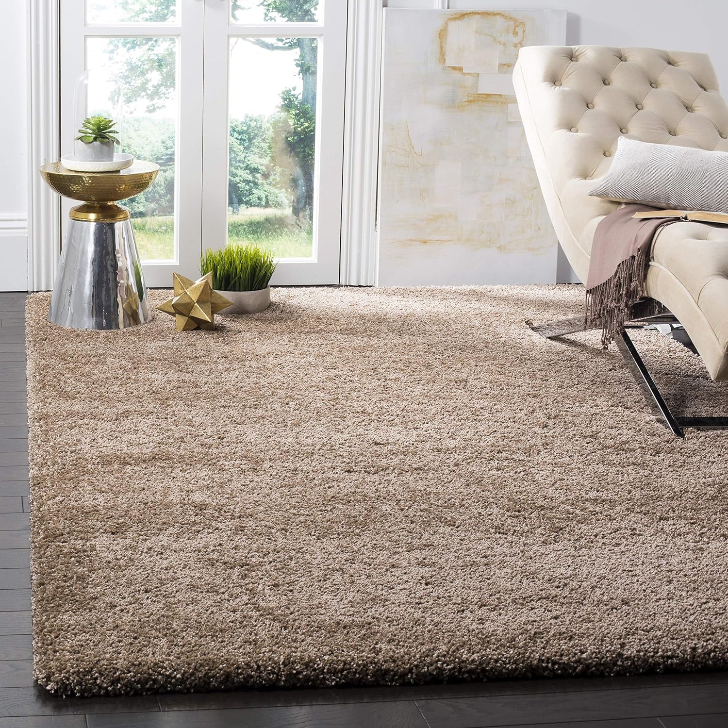 SAFAVIEH Milan Shag Collection 5'1 Square Dark Beige SG180 Solid Non-Shedding Living Room Bedroom Dining Room Entryway Plush 2-inch Thick Area Rug