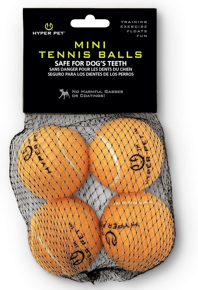 Hyper Pet Mini Tennis Balls for Dogs, Pet Safe Dog Toys for Exercise & Training, Pack of 4, Orange (0082OREA)