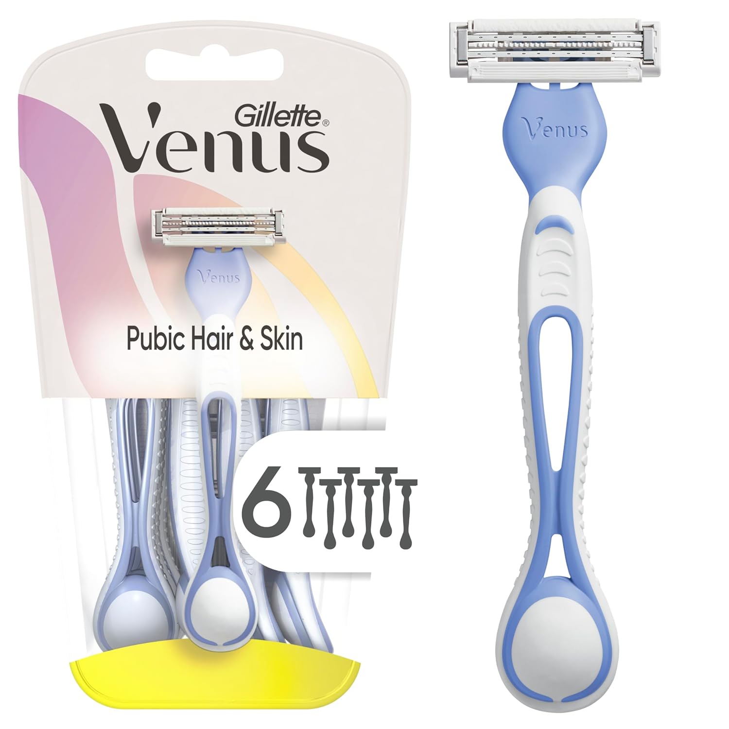 Gillette Venus Women' Disposable Razors for Pubic Hair and Skin, Bikini Razors for Women, 6ct