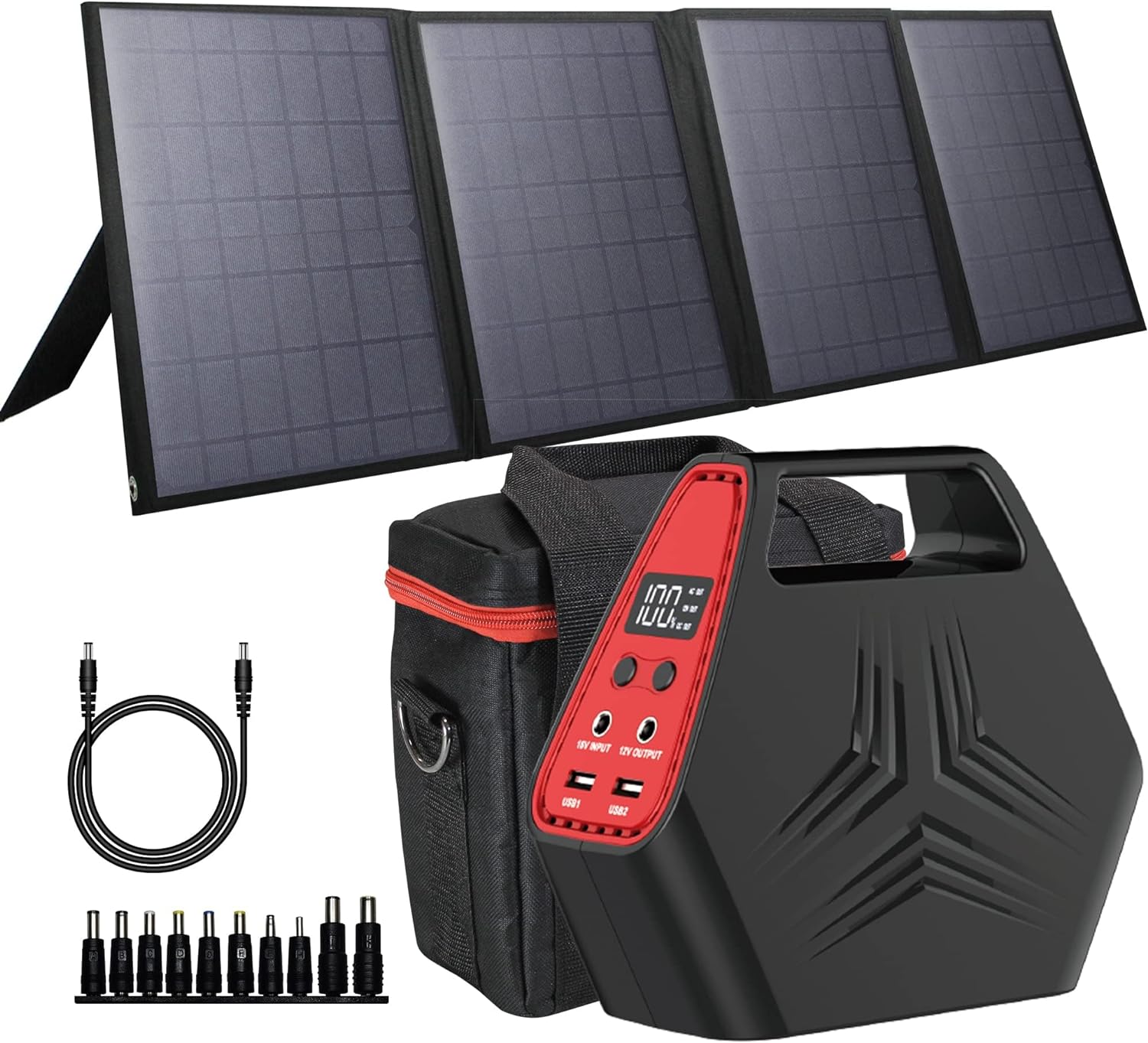 100W Portable Solar Generator, 40W Foldable Solar Charger with USB & 12-15V DC output, A Super Travel Portable Battery Pack/Power Station for Outdoors Camping RV Trip Travel Hunting Emergency Use