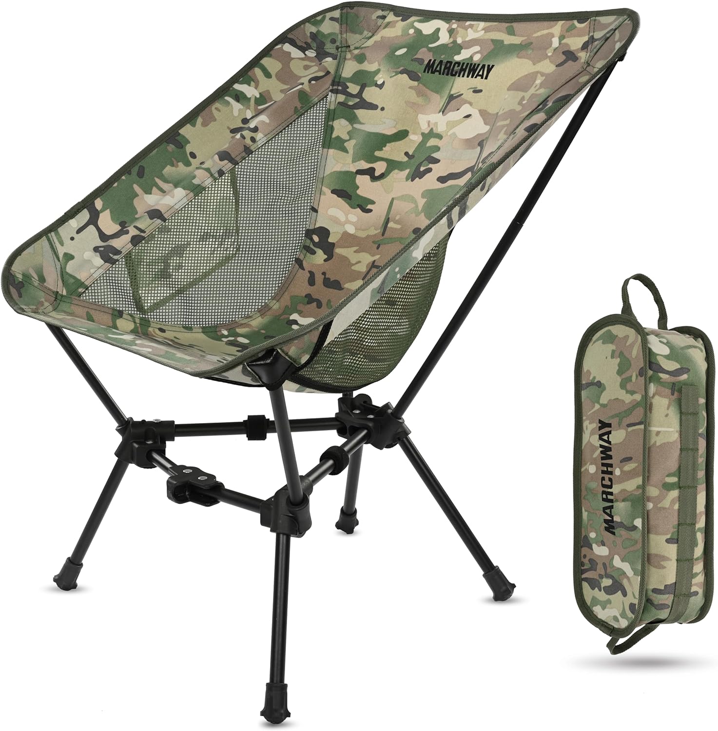 MARCHWAY Lightweight Folding Camping Chair, Stable Portable Compact for Outdoor Camp, Travel, Beach, Picnic, Festival, Hiking, Backpacking, Supports 330Lbs (Camo)