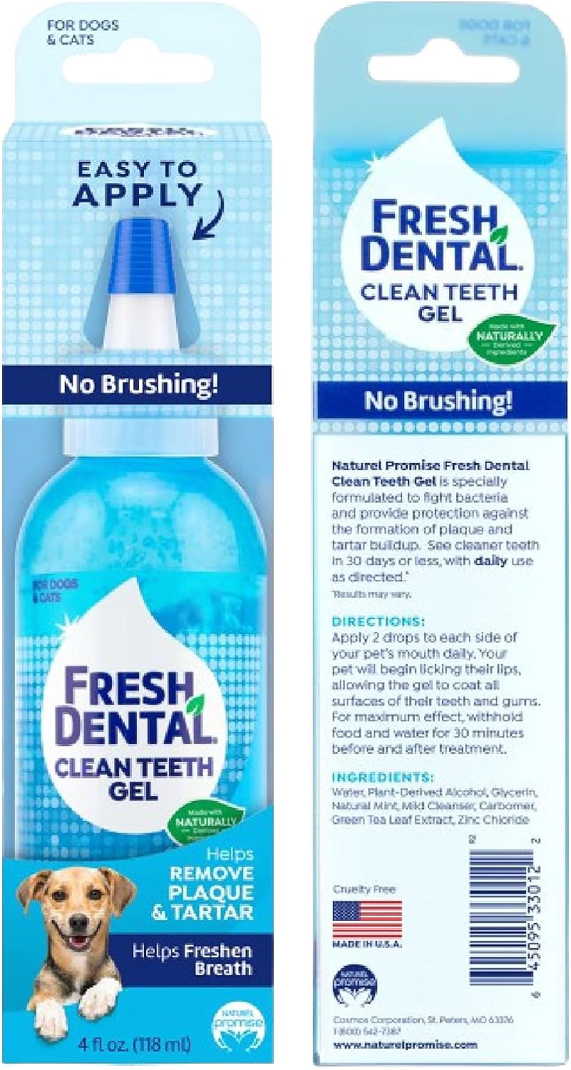 Naturel Promise Fresh Dental Clean Teeth Gel, 4 Fl Oz - Easy to Use Pet Dental Gel That Helps Remove Plaque, Tartar, and Freshen Breath-No Brushing Pet Oral Care for Dog Dental Care, Cat Dental Care