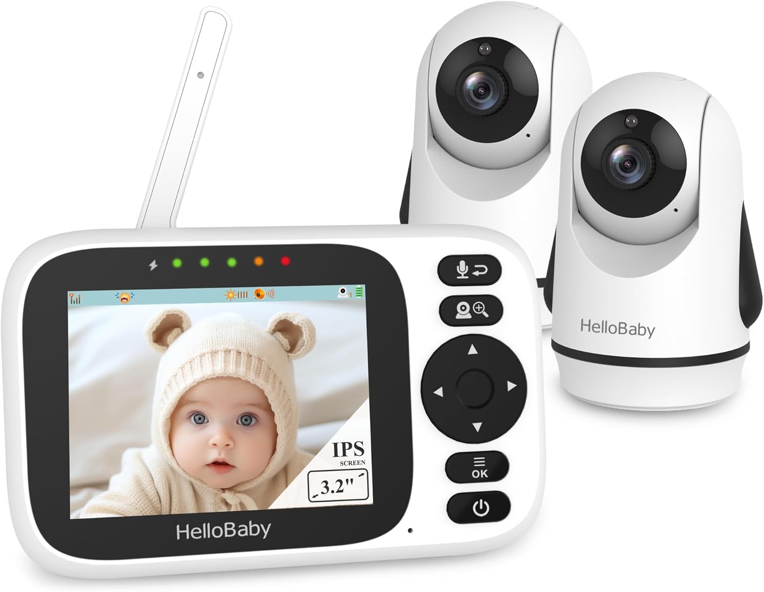 HelloBaby Baby Monitor with 3.2'' IPS Screen - Baby Camera Monitor with Remote Pan-Tilt-Zoom Camera No WiFi, Infrared Night Vision, 1000ft Wireless Connection (2 Cameras)