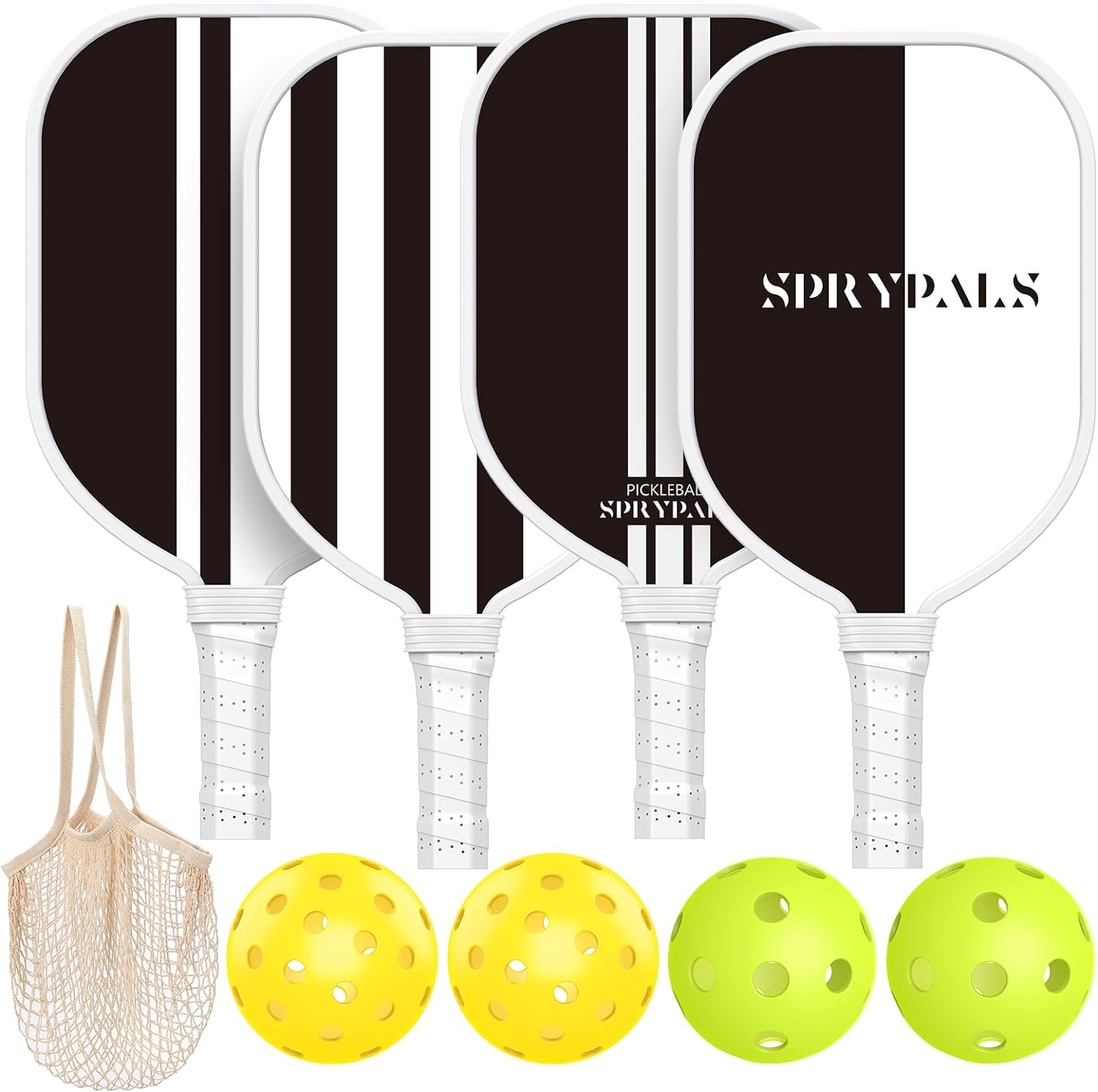 Pickleball Paddles Set USAPA Approved, Lightweight and Durable with Unique Design, USAPA Approved Pickleball Paddles Set of 4, 4 Pickleball Balls, Pickleball Bag, Pickleball Paddles (Black & White)