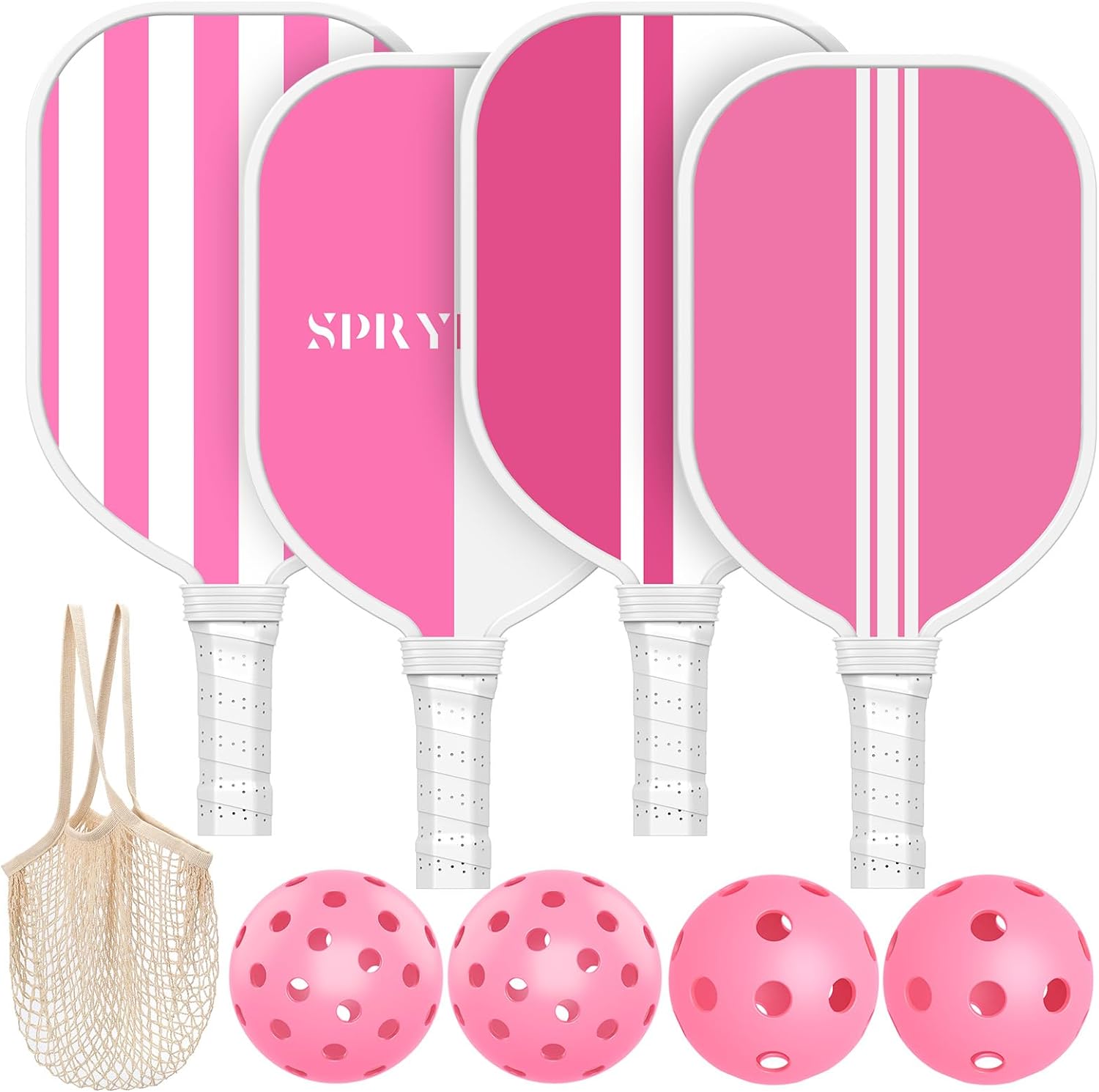 Pink Pickleball Paddles, USAPA Approved Pickleball Set of 4 with 4 Pickleball Balls & 1 Carry Bag Premium Wooden Cute Pickle Ball Paddles Rackets Ergonomic Cushion Grip Gifts for Women Youth