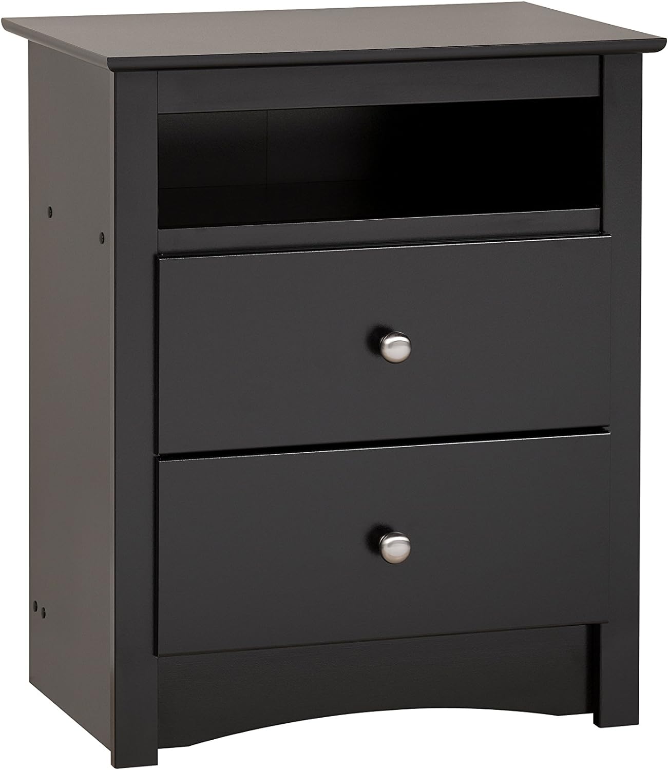 Prepac' Fremont 2 Drawer Nightstand: Elegant Bedroom Furniture, Bedside Table with Open Shelf, 23.25W x 16D x 28H, Black - BDC-2428